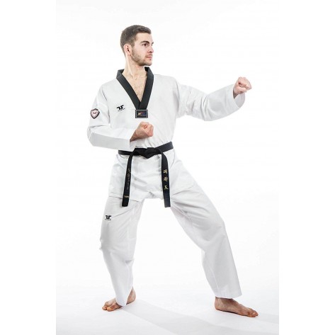Tusah WTF Approved EZ-FIT Fighter Uniform, Black V-Neck