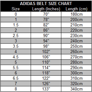 adidas karate gi size chart