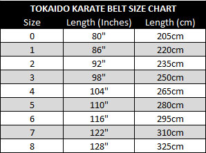 Martial Arts Belt Size Chart